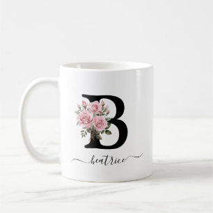 Initial B Pink Roses Floral Flowers Monogram Name Coffee Mug