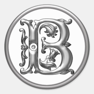 Initial B Round Sticker in  Silver