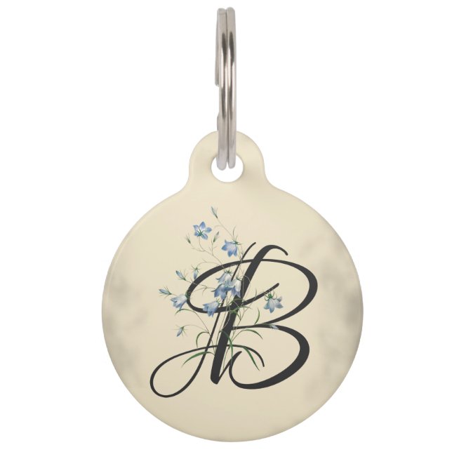 Initial B, Vintage Bluebells Pet Name Tag (Front)