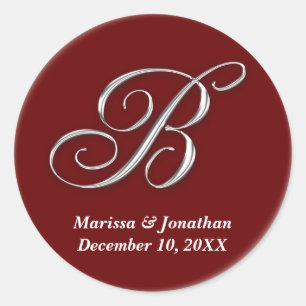 Initial B wine red monogram custom name favour sea Classic Round Sticker