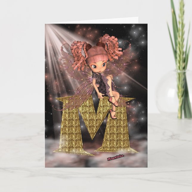 Initial Birthday Card M, Cute little fairy (Front)
