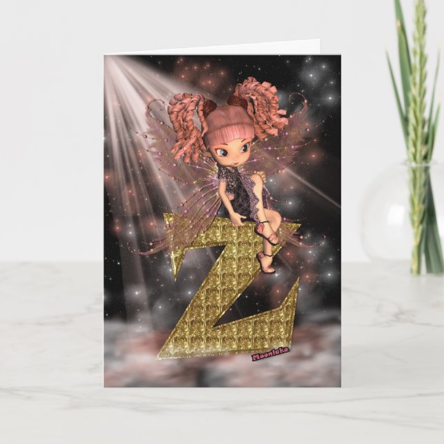 Initial Birthday Card Z Cute little fairy (Front)