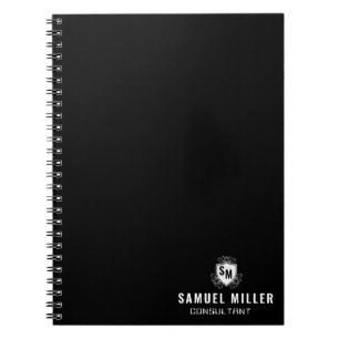Initial Black and White Professional Monogram Notebook
