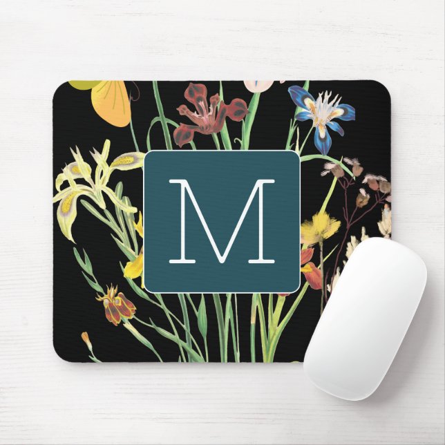 Initial black background l cute turquoise border mouse pad (With Mouse)