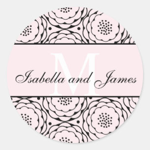 Initial Bride Groom Names Wedding Pink Floral Classic Round Sticker