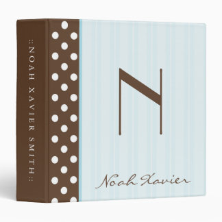 Initial Brown Polkadots/Blue Stripes Binder