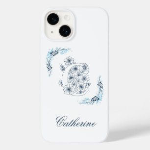 Initial "C" Blue Monogram Calm Floral Case-Mate iPhone 14 Case