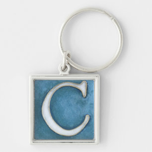 initial C keychain, white and shades of blue Keychain