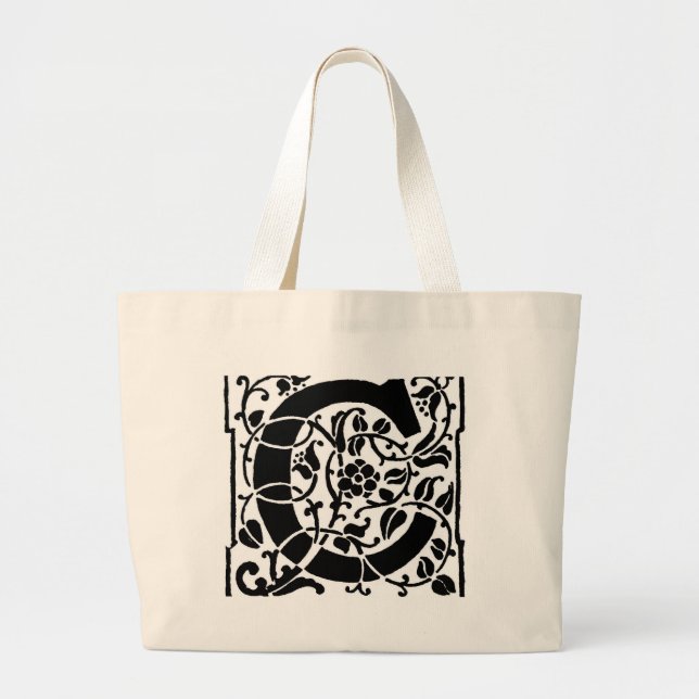 Initial C Monogram. Floral Name Customized Pattern Large Tote Bag (Front)