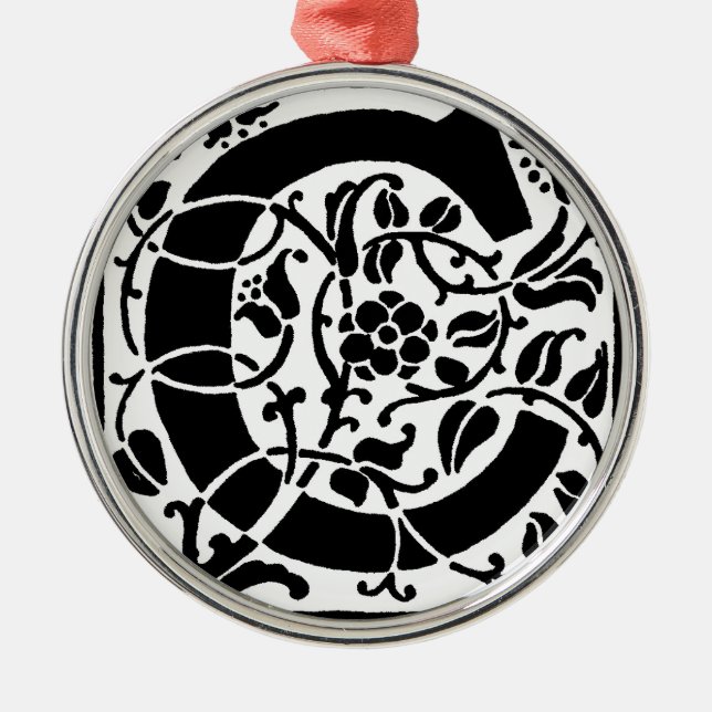 Initial C Monogram. Floral Name Customized Pattern Metal Ornament (Front)