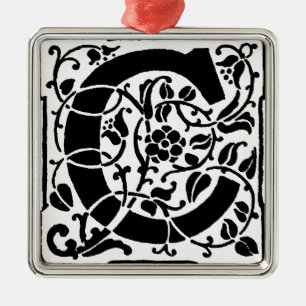 Initial C Monogram. Floral Name Customized Pattern Metal Ornament