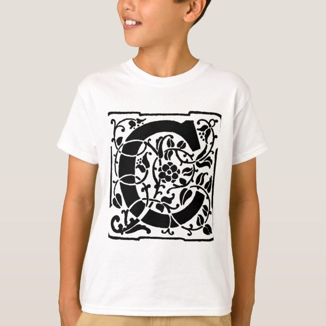 Initial C Monogram. Floral Name Customized Pattern T-Shirt (Front)