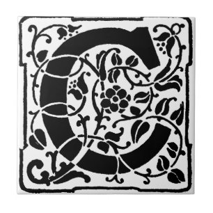 Initial C Monogram. Floral Name Customized Pattern Tile