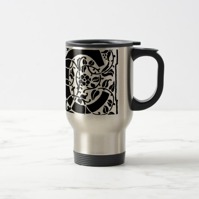 Initial C Monogram. Floral Name Customized Pattern Travel Mug (Right)