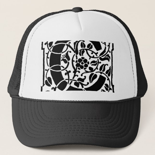 Initial C Monogram. Floral Name Customized Pattern Trucker Hat (Front)