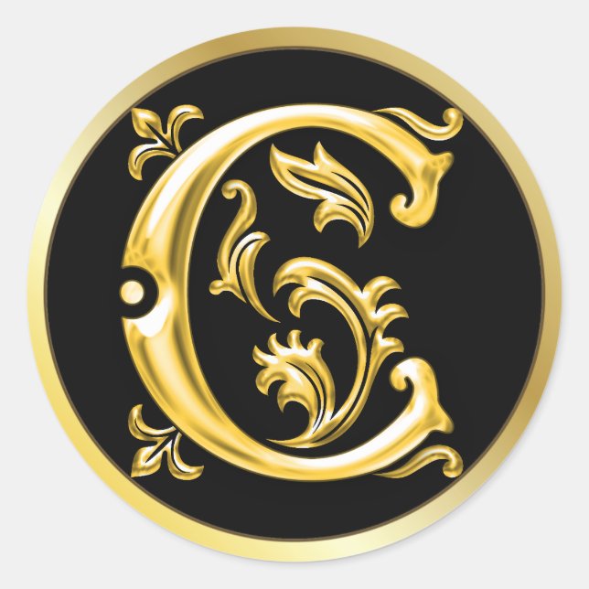 Initial C Round Sticker in Gold (Front)