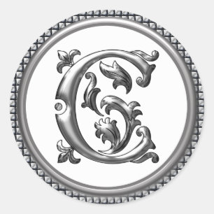 Initial C Round Sticker in Silver