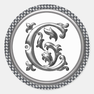 Initial C Round Sticker in Silver