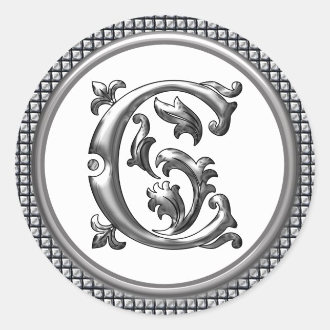 Initial C Round Sticker in Silver (Front)