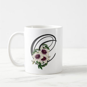Initial C, Vintage Clematis Coffee Mug