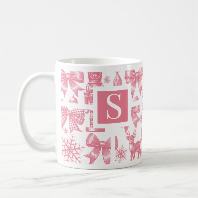 Initial Christmas Mug, Personalized Monogram  Coffee Mug (Left)