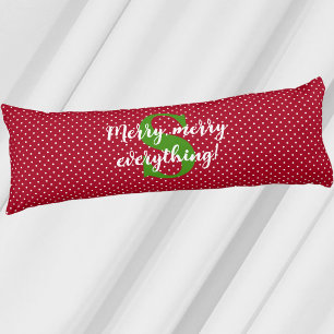 Initial, Christmas Quote, Red & White Swiss Dots Body Pillow