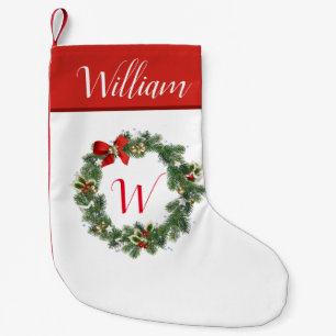 Initial Christmas Wreath Monogram Xmas Stocking