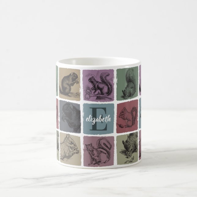 Initial Custom Squirrel Gift Retro Forest Name Coffee Mug (Center)