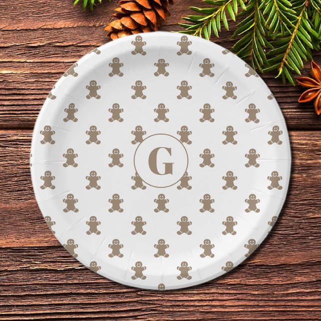 Initial, Cute Gingerbread Man Cookie Pattern Paper Plate (Creator Uploaded)