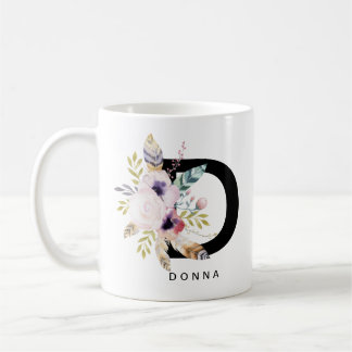 Initial 'D' Alphabet Mug Monogram Boho Watercolour