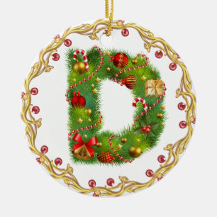 initial D monogrammed christmas ornament - circle