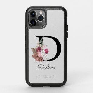 Initial D Monogrammed Pink Boho Floral OtterBox Symmetry iPhone 11 Pro Case