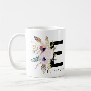 Initial 'E' Alphabet Mug Monogram Boho Watercolour