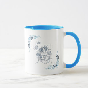 Initial "E" Blue Monogram Calm Floral Coffee Mug