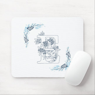 Initial "E" Blue Monogram Calm Floral Mouse Pad