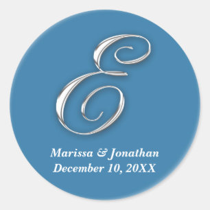 Initial E blue monogram custom name favour seal