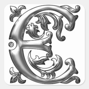 Initial E Capital Letter Sticker in Silver