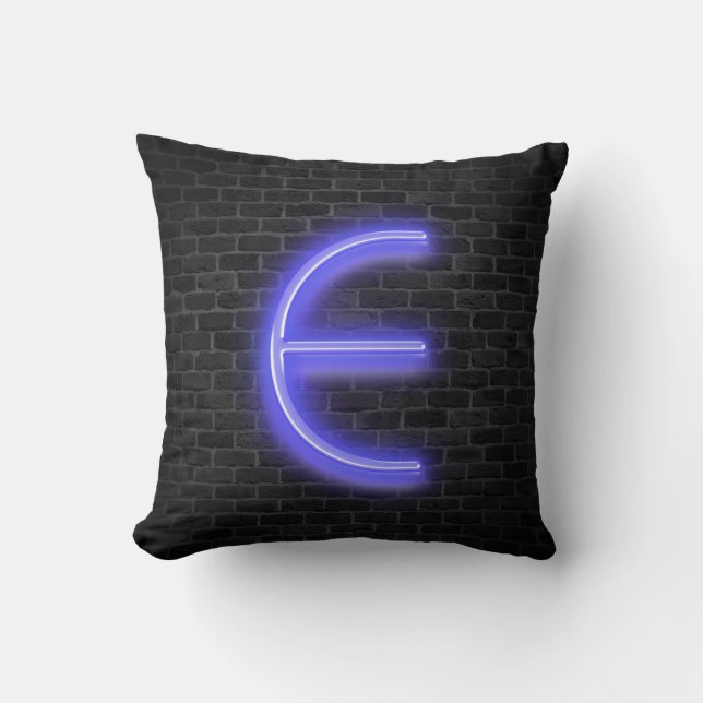 Initial E In Neon Marquee On Brick Throw Pillow (Front)