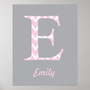 Initial "E" Personalized Chevron Pink Name Poster