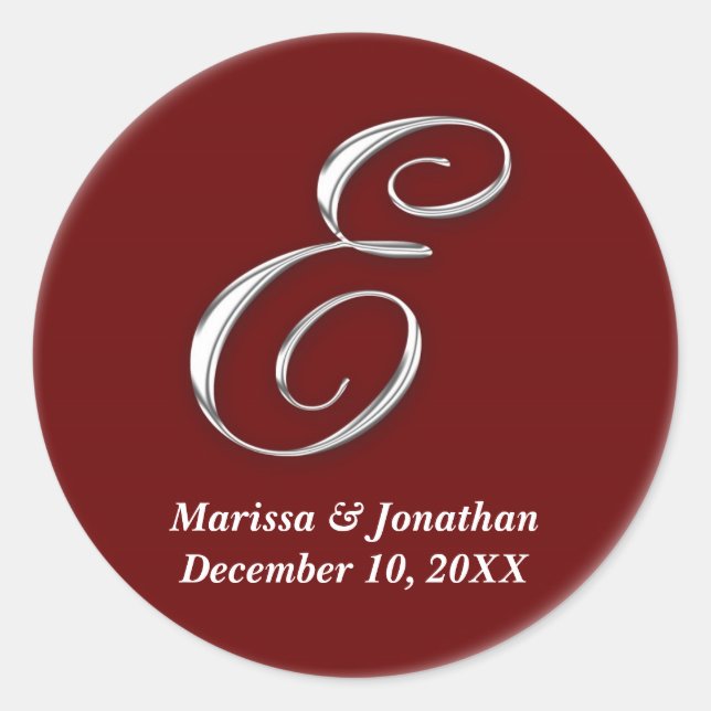 Initial E wine red monogram custom name favour sea Classic Round Sticker (Front)