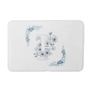 Initial "F" Blue Monogram Calm Floral Bath Mat