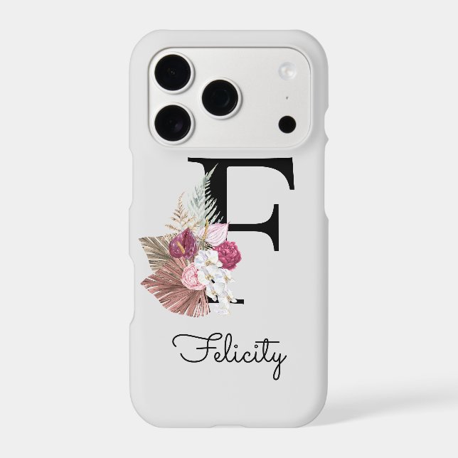 Initial F Monogrammed Pink Boho Floral (Back)