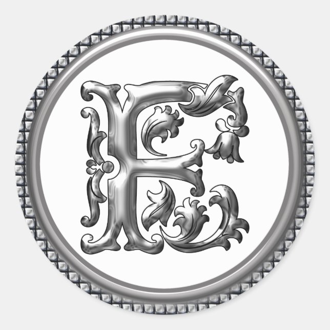 Initial F Round Sticker in Silver (Front)