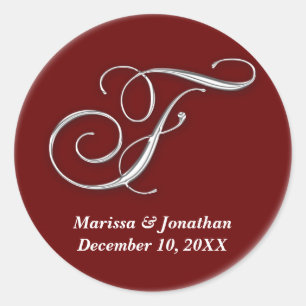 Initial F wine red monogram custom name favour sea Classic Round Sticker