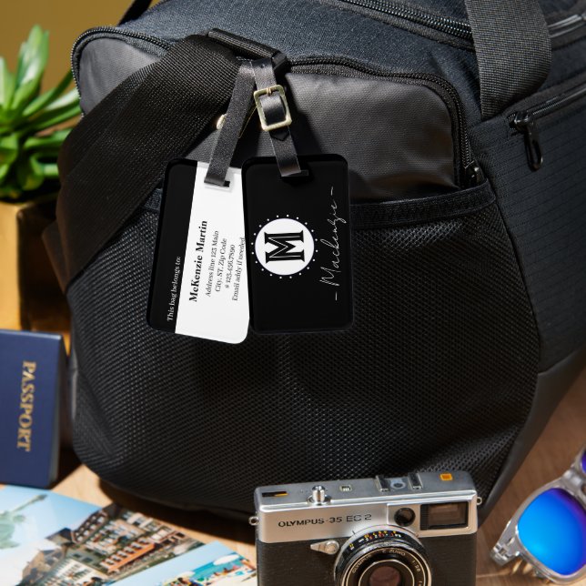 Initial Family Name Monogram Circle Luggage Tag (Front & Back)