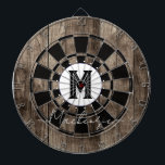Initial Family Name Monogram Dart Board<br><div class="desc">Faux wooden background with monogram and family name in center of the board. Other colors available in the shop.</div>