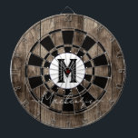 Initial Family Name Monogram Dart Board<br><div class="desc">Faux wooden background with monogram and family name in center of the board. Other colors available in the shop.</div>