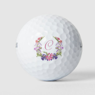 Initial Feminine Custom Golf Balls   Floral Wreath