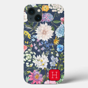 Initial Feminine look Navy blue Floral pattern iPhone 13 Case