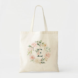 Initial floral letter E floral frame Tote Bag